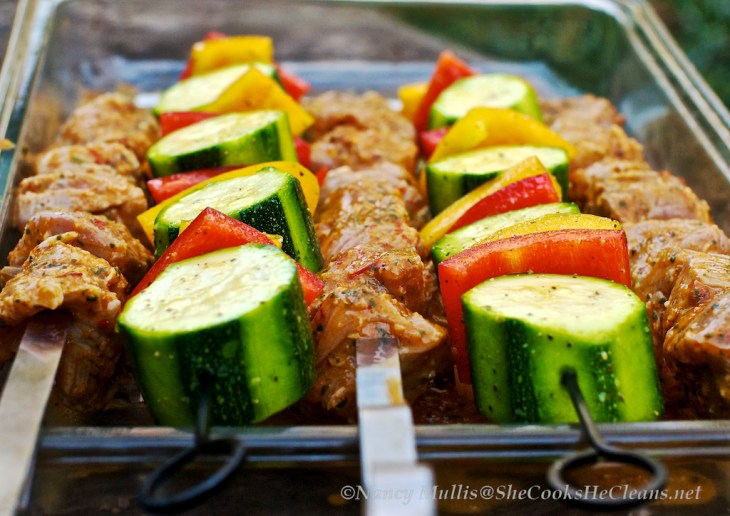 Marinated Pork Kebabs and Vegs