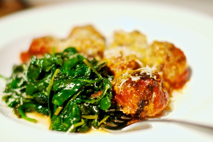 Meatballs and spinach