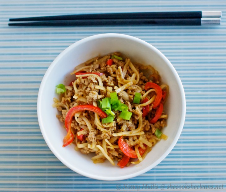 Ground pork Thai noodles