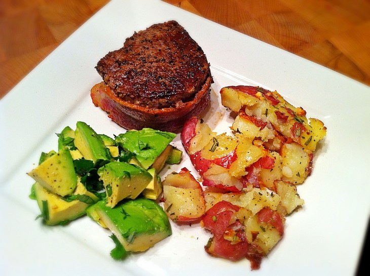 steak avocado and potatoes