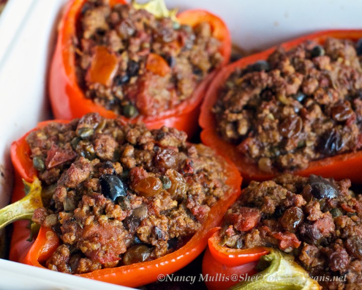 Piccadillo Stuffed Peppers from She Cooks, He Cleans