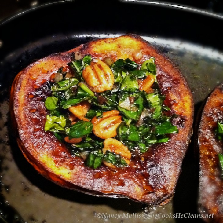 Roasted Acorn Squash with Kale and Pecans from She Cooks, He Cleans