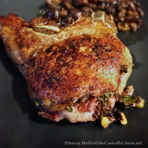 Pork chop stuffed with chard pistachios