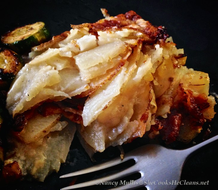 Potatoes au gratin with smoked Gouda, from She Cooks He Cleans