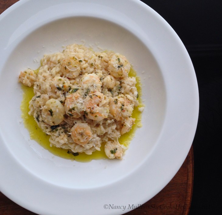 Shrimp Scampi over Risotto from SheCooksHeCleans.net